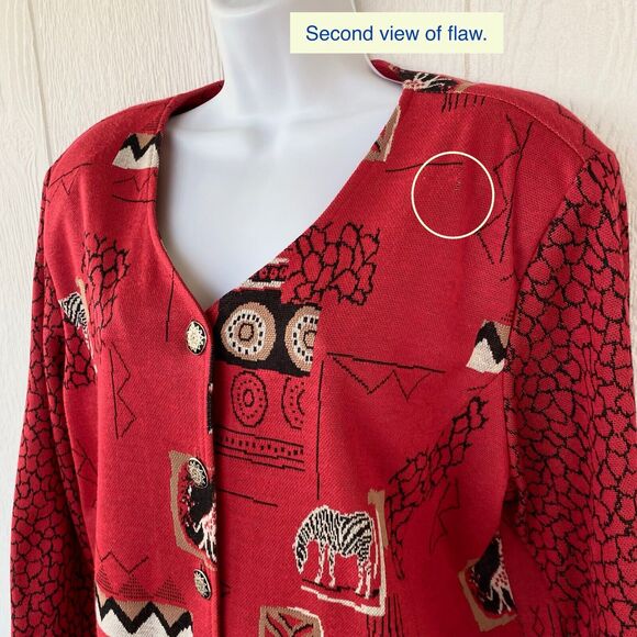 Peter Popovitch Cardigan Womens L Art to Wear Eccentric Zebra Safari Giraffe Red - Picture 9 of 16